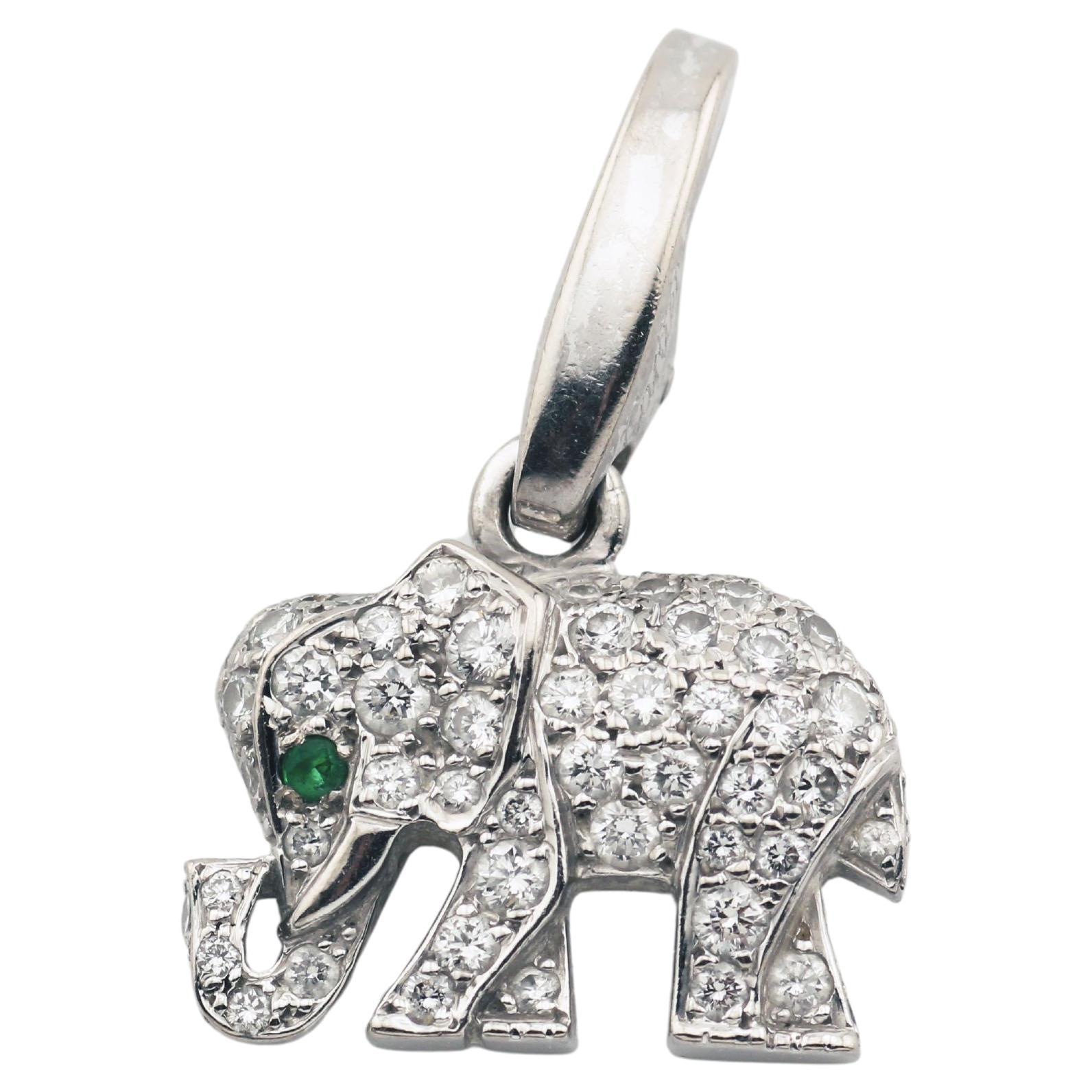Cartier Diamond Emerald 18k White Gold Elephant Charm Pendant