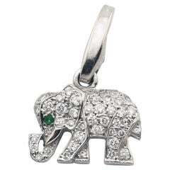 Cartier Diamond Emerald 18k White Gold Elephant Charm Pendant