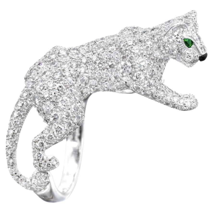 Cartier Diamond, Emerald and Onyx Panthère Ring For Sale