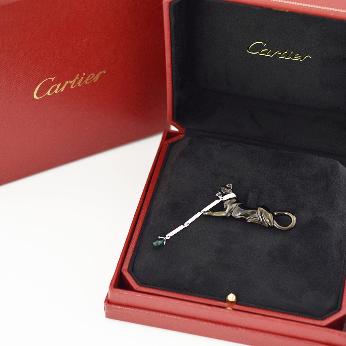 Cartier Dame a La Schwarze Panther-Brosche, Diamant Smaragd Schwarz Finish Gold im Angebot 3