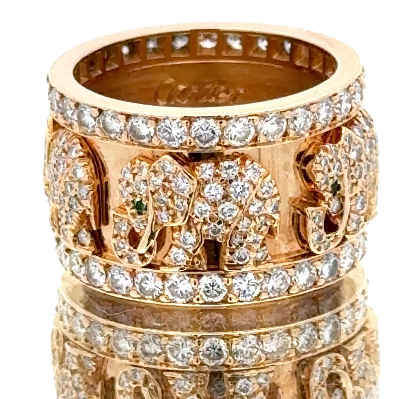 Cartier Diamond Emerald Elephant 18 Karat Yellow Gold Band Ring Size 6.5 (53) 2