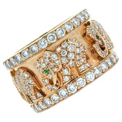 Cartier Diamant Smaragd Elefant 18 Karat Gelbgold Bandring Größe 6,5 (53)