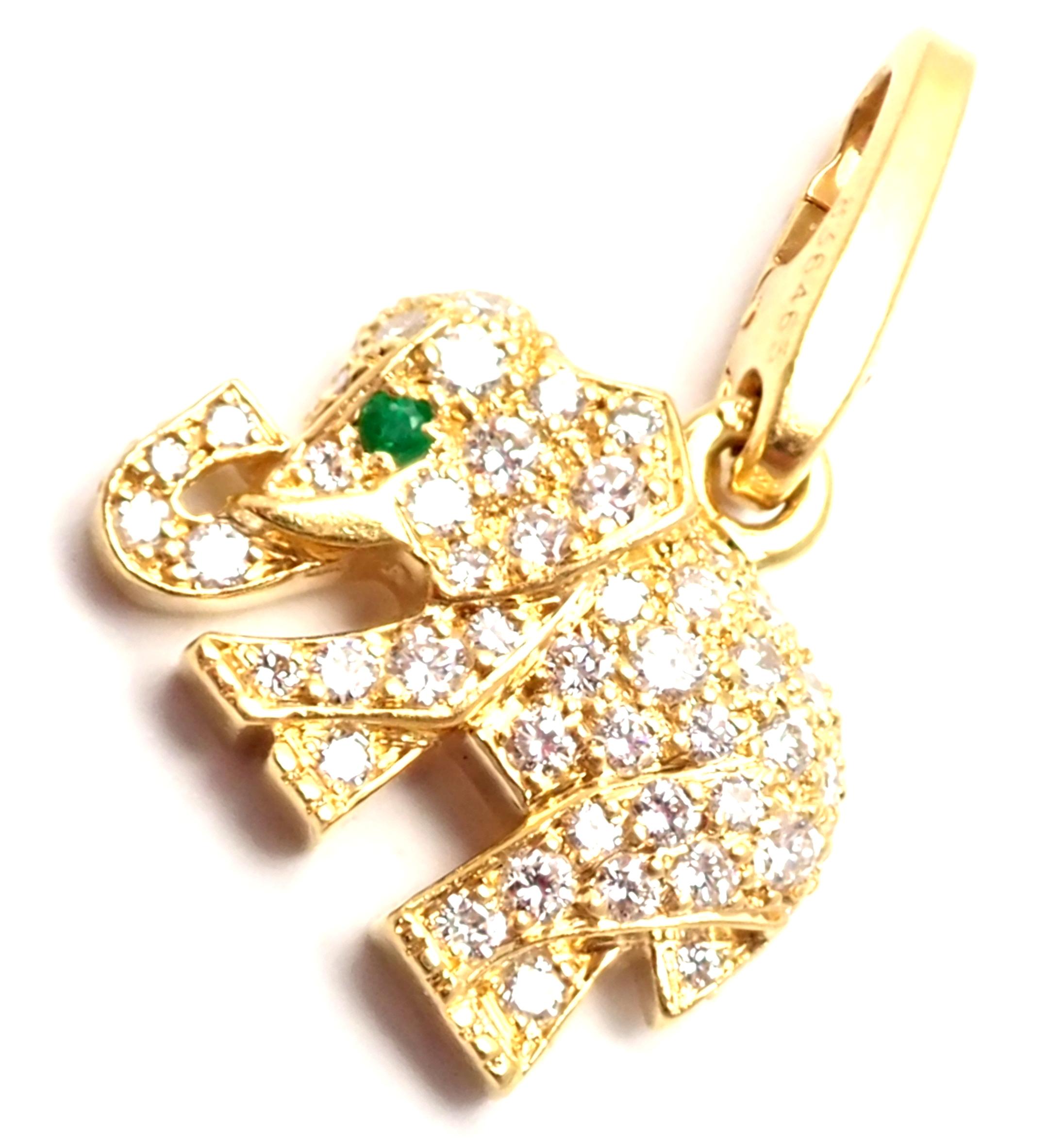 Cartier Diamond Emerald Elephant Yellow Gold Charm Pendant 3