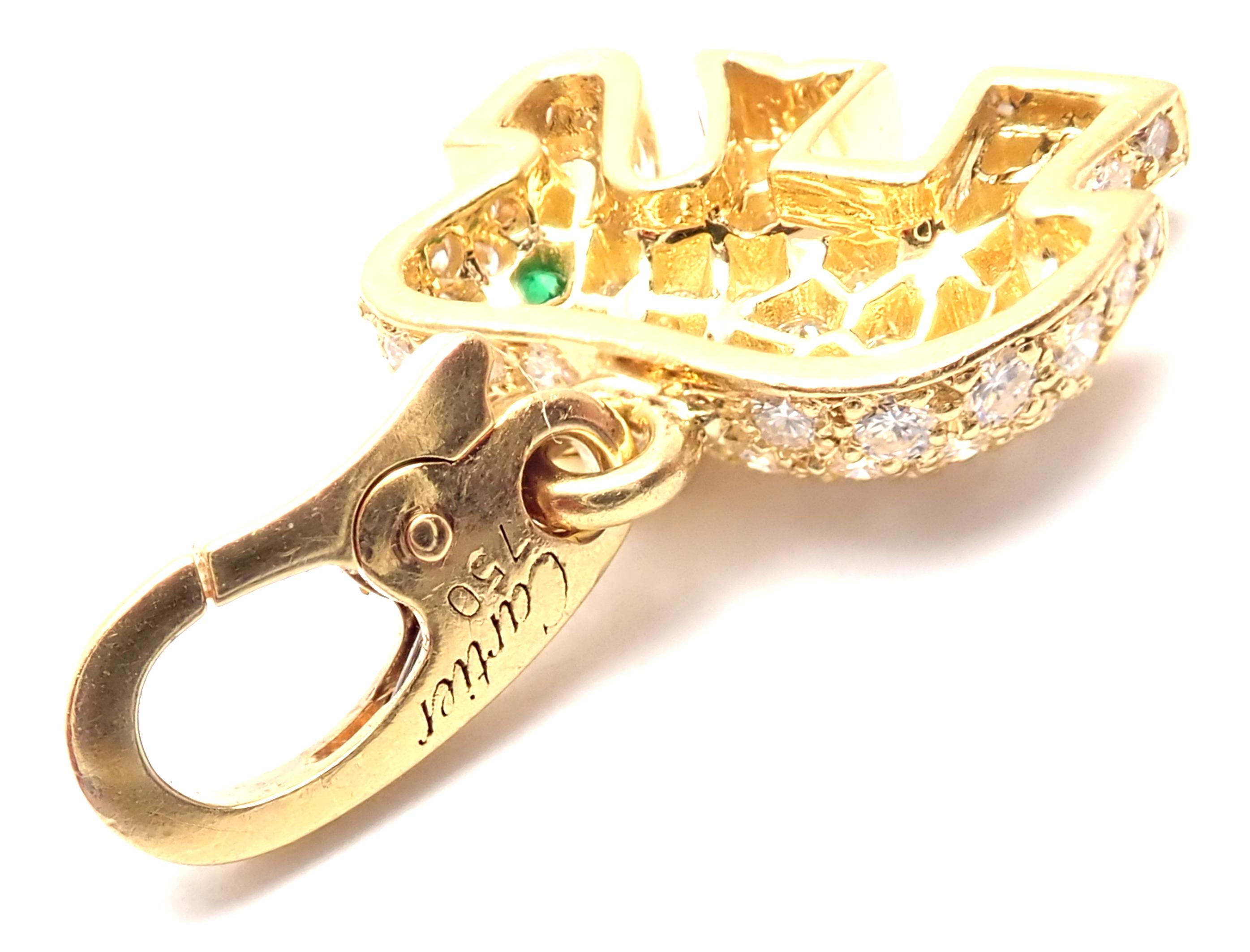 Cartier Diamond Emerald Elephant Yellow Gold Charm Pendant In Excellent Condition In Southampton, PA