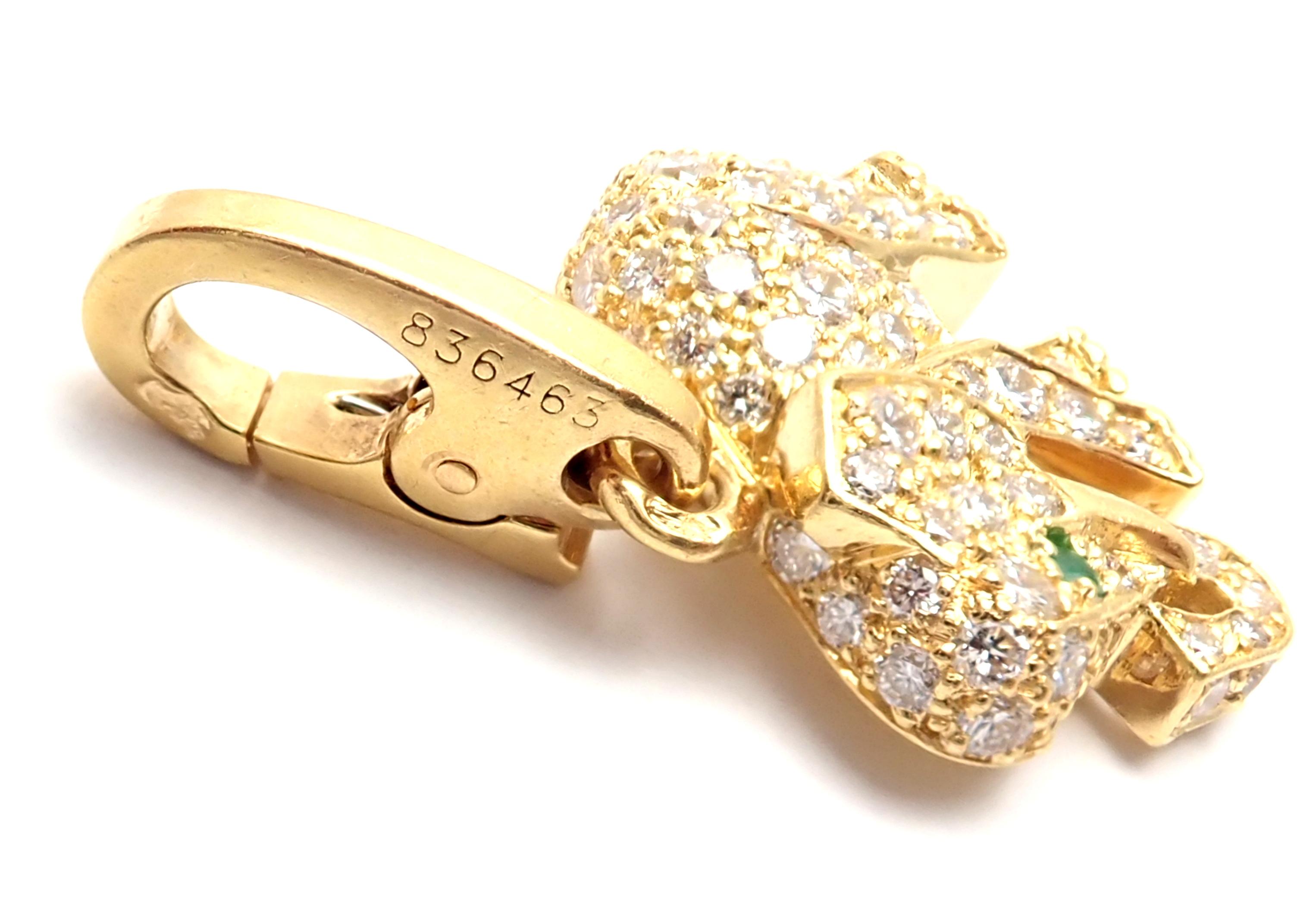 Women's or Men's Cartier Diamond Emerald Elephant Yellow Gold Charm Pendant