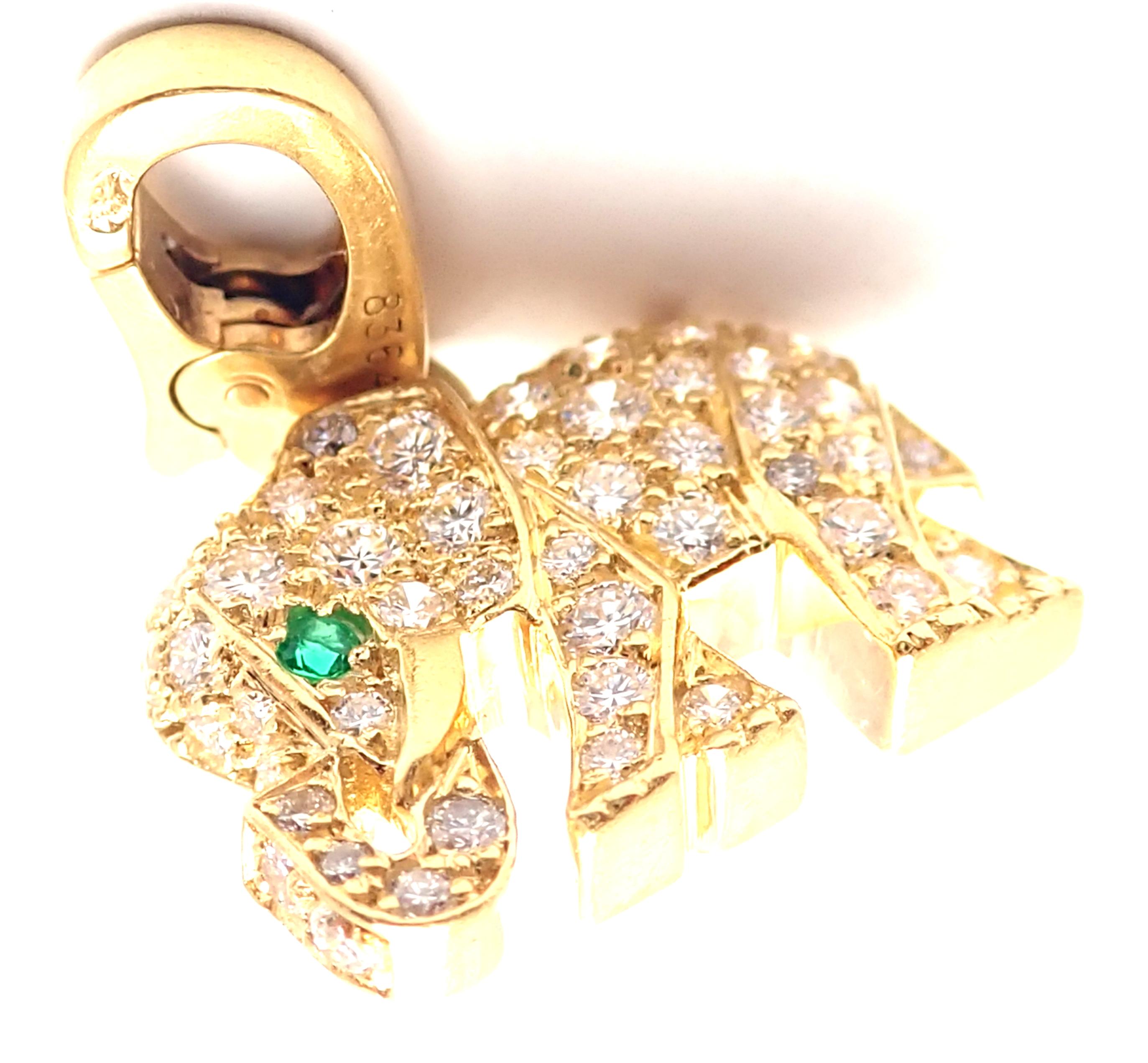 Cartier Diamond Emerald Elephant Yellow Gold Charm Pendant 1