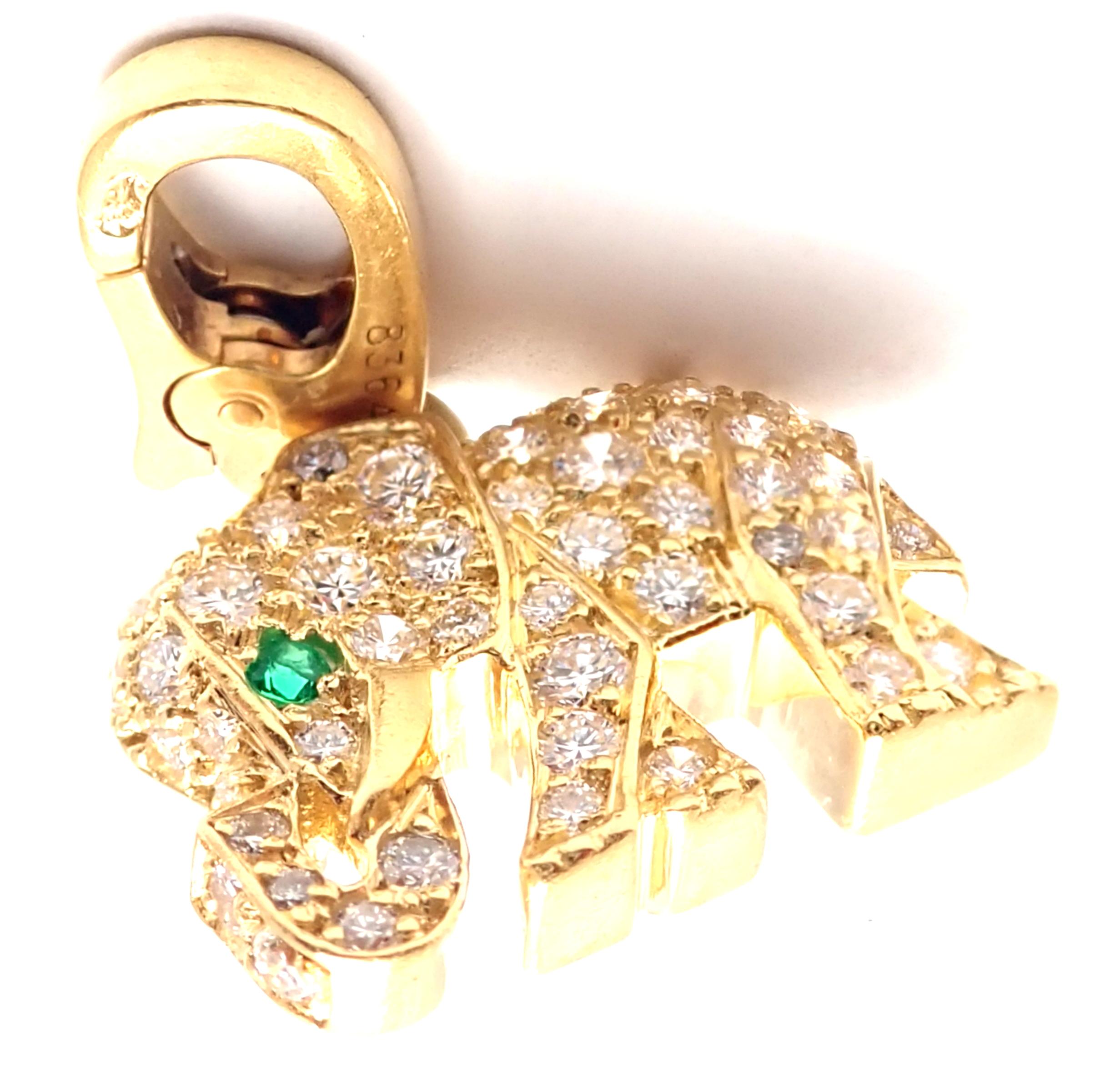 Cartier Diamond Emerald Elephant Yellow Gold Charm Pendant 2