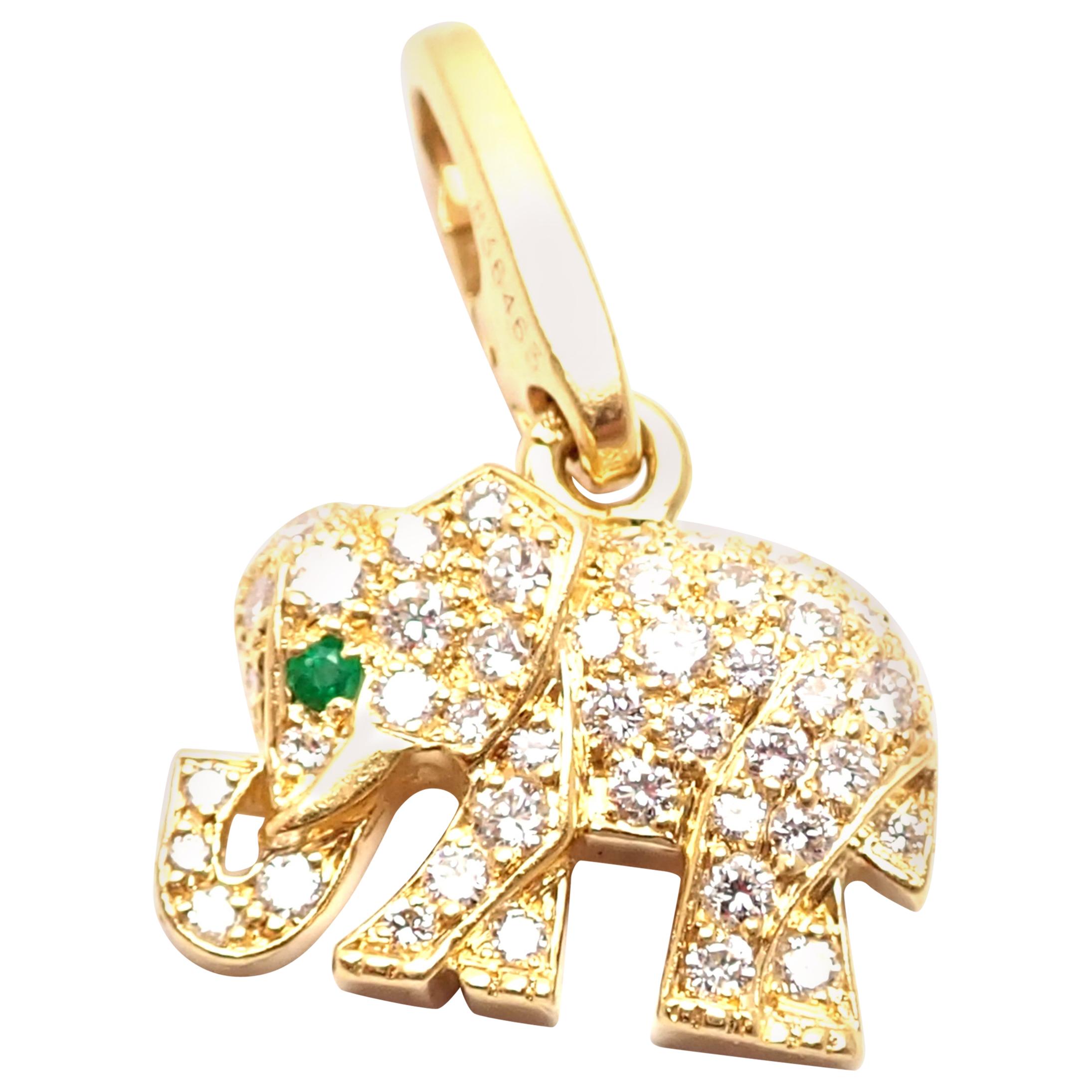 Cartier Diamond Emerald Elephant Yellow Gold Charm Pendant