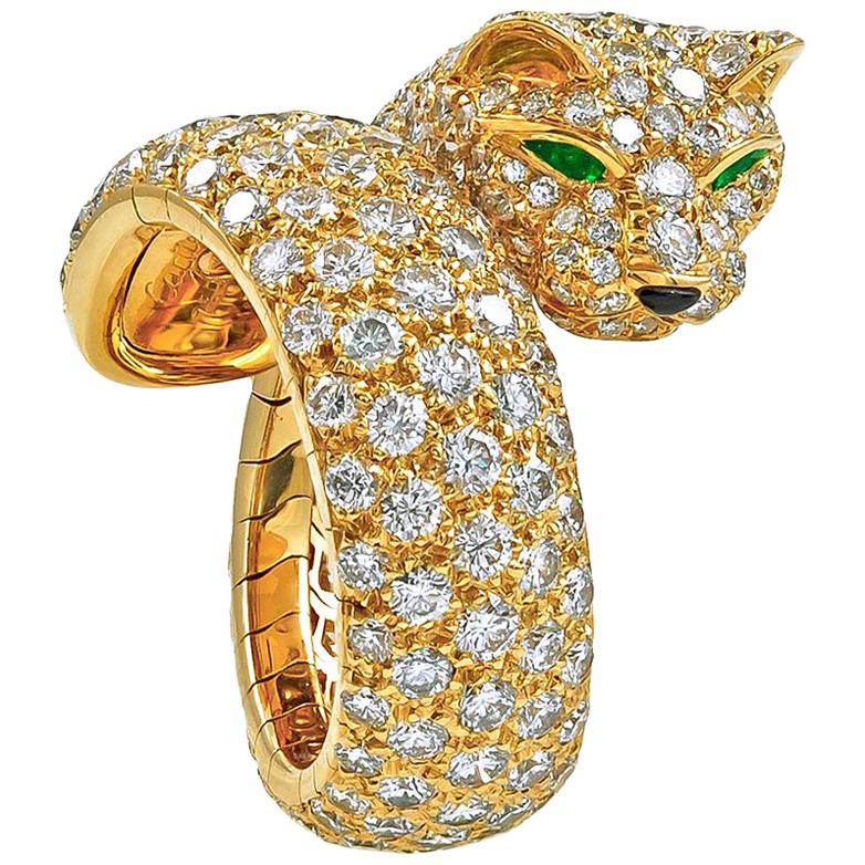 Cartier Diamond Emerald Eyes Panther Ring