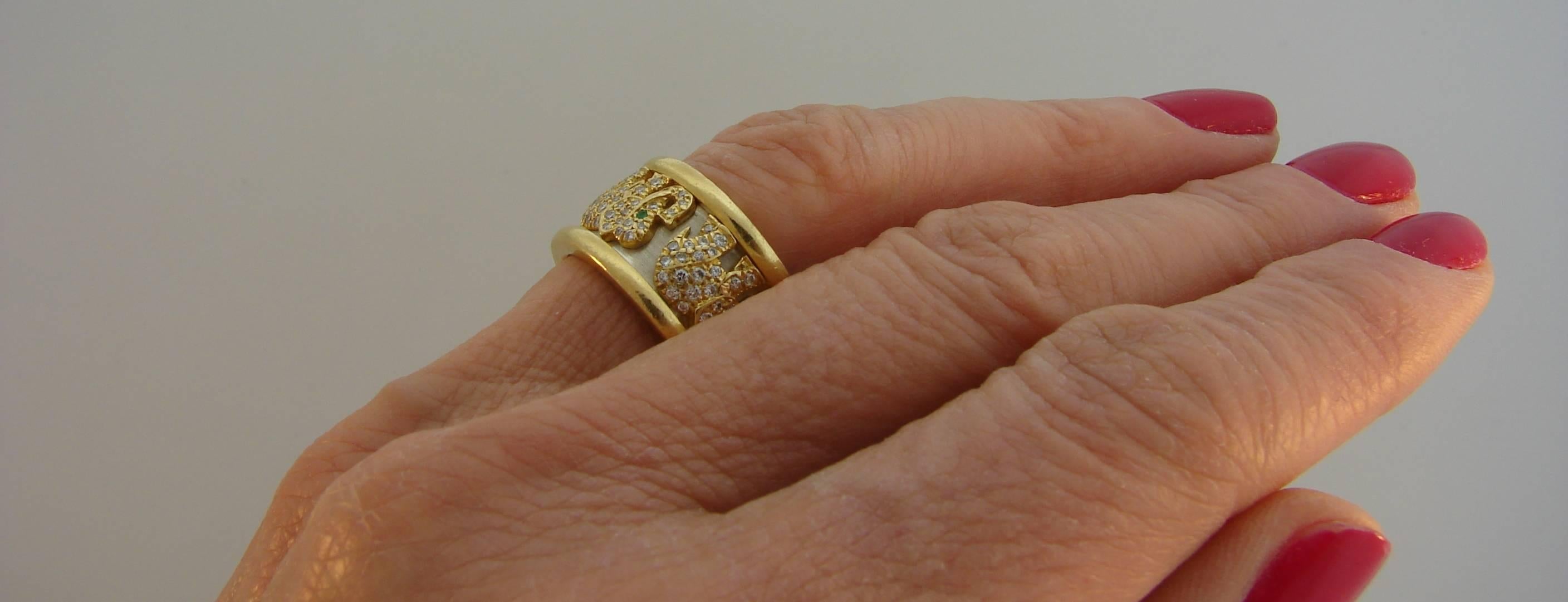 Cartier Diamond Emerald Gold Elephant Band Ring 4