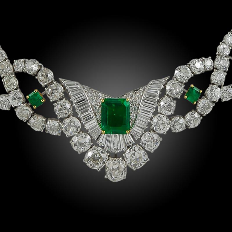 Cartier Diamond Emerald Demi Bib Necklace For Sale at 1stDibs