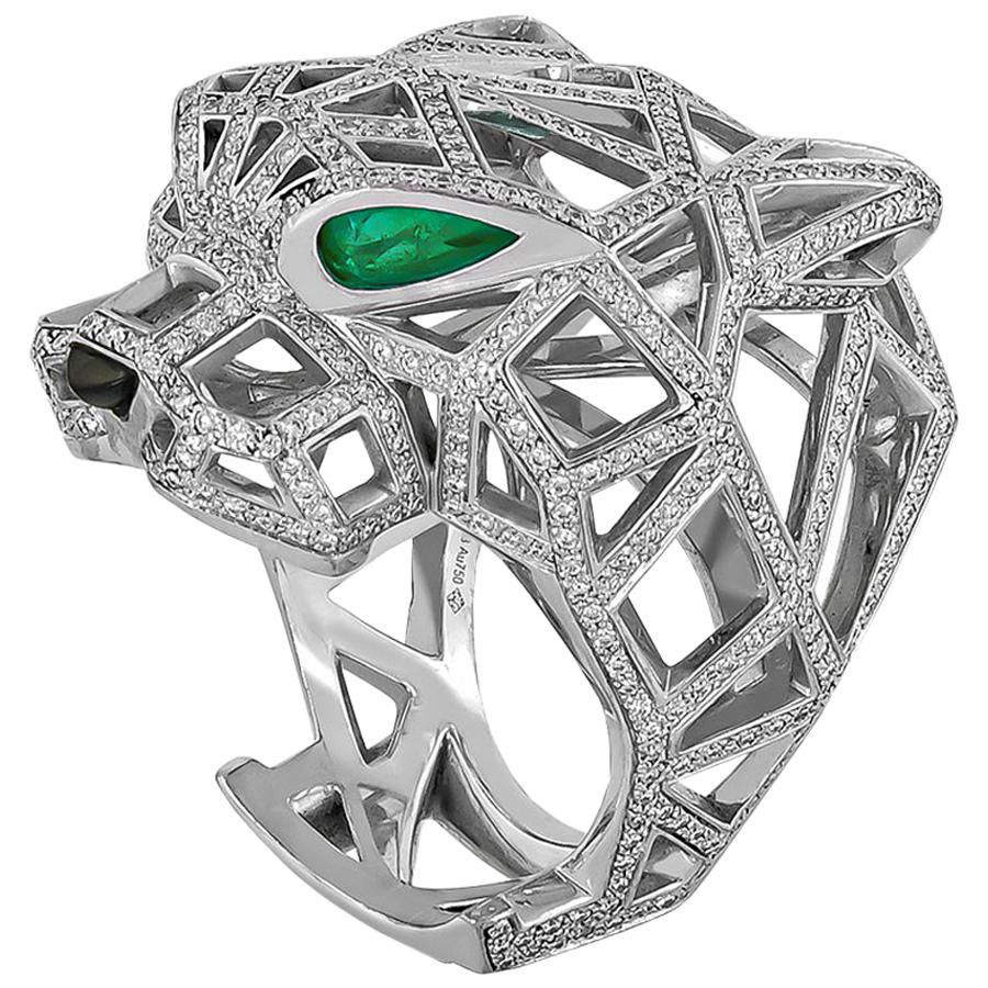 Cartier Panthère Diamond White Gold Openwork Panther Head Ring