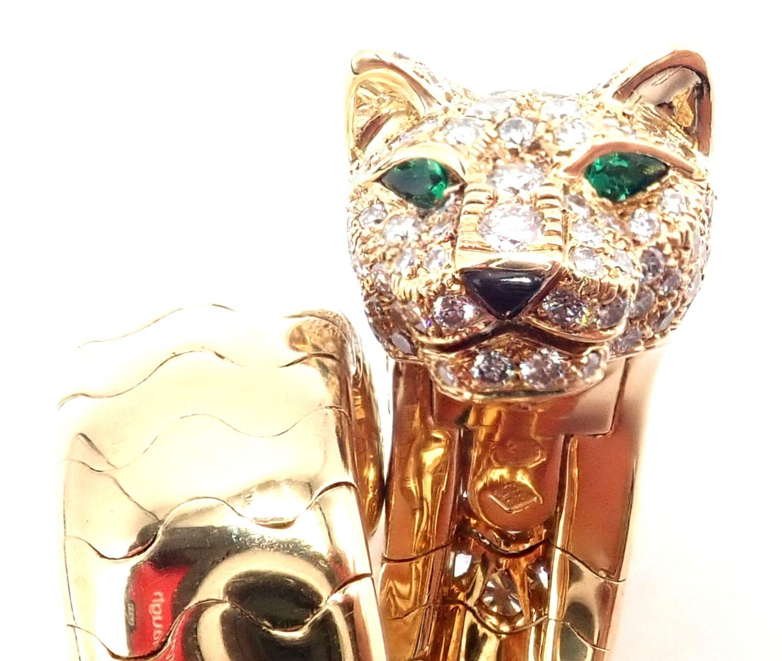 Women's or Men's Cartier Diamond Emerald Onyx Yellow Gold Panther Panthere Ring For Sale