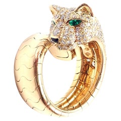 Cartier Diamond Emerald Onyx Yellow Gold Panther Panthere Ring