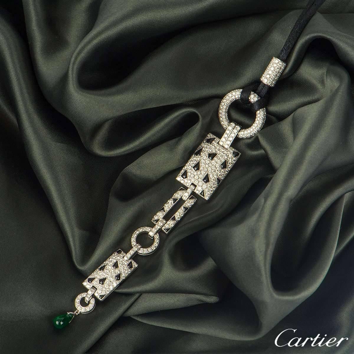 Cartier Diamond Emerald Panthere Necklace In Excellent Condition In London, GB