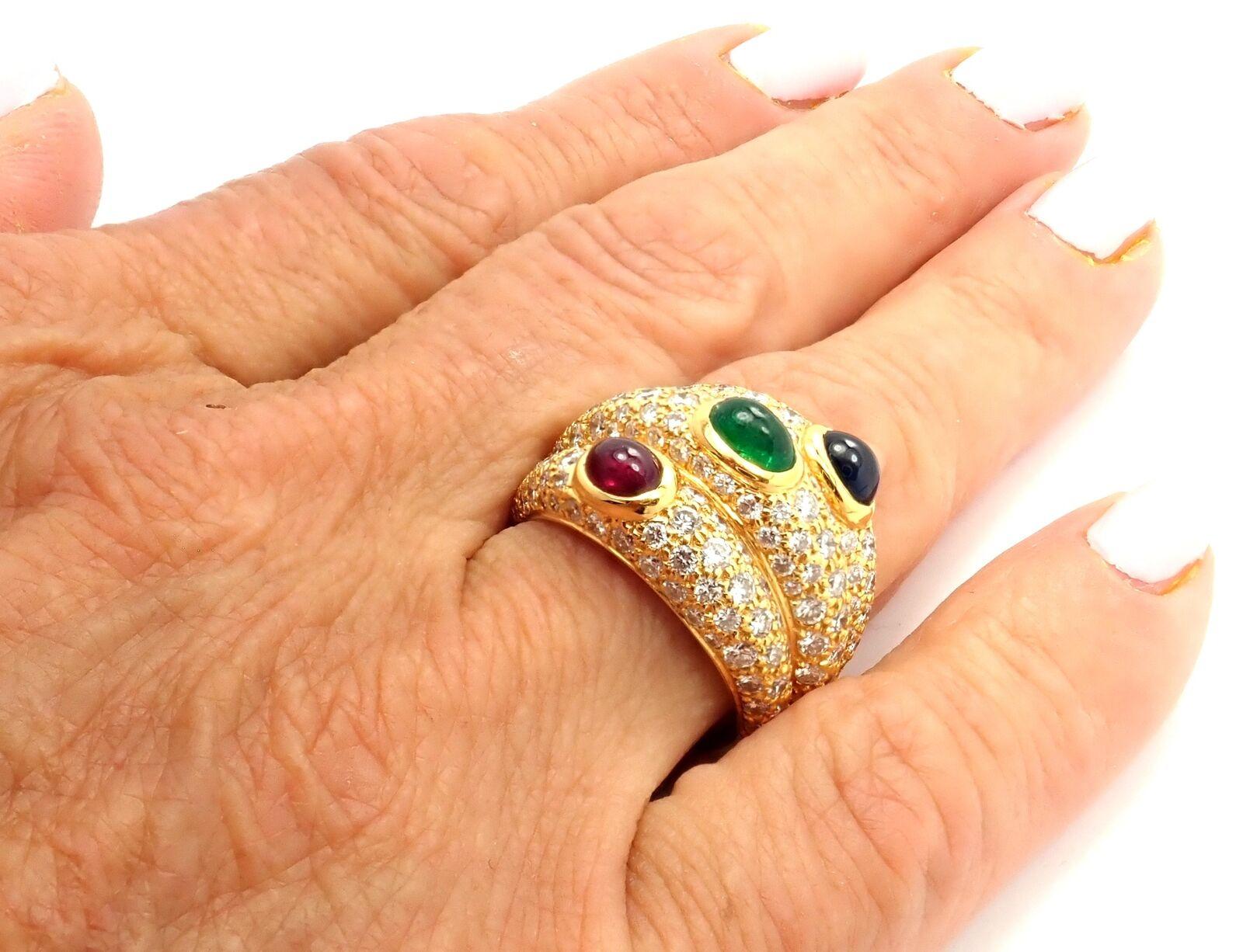 Cartier Diamond Emerald Ruby Sapphire Yellow Gold Band Ring 3