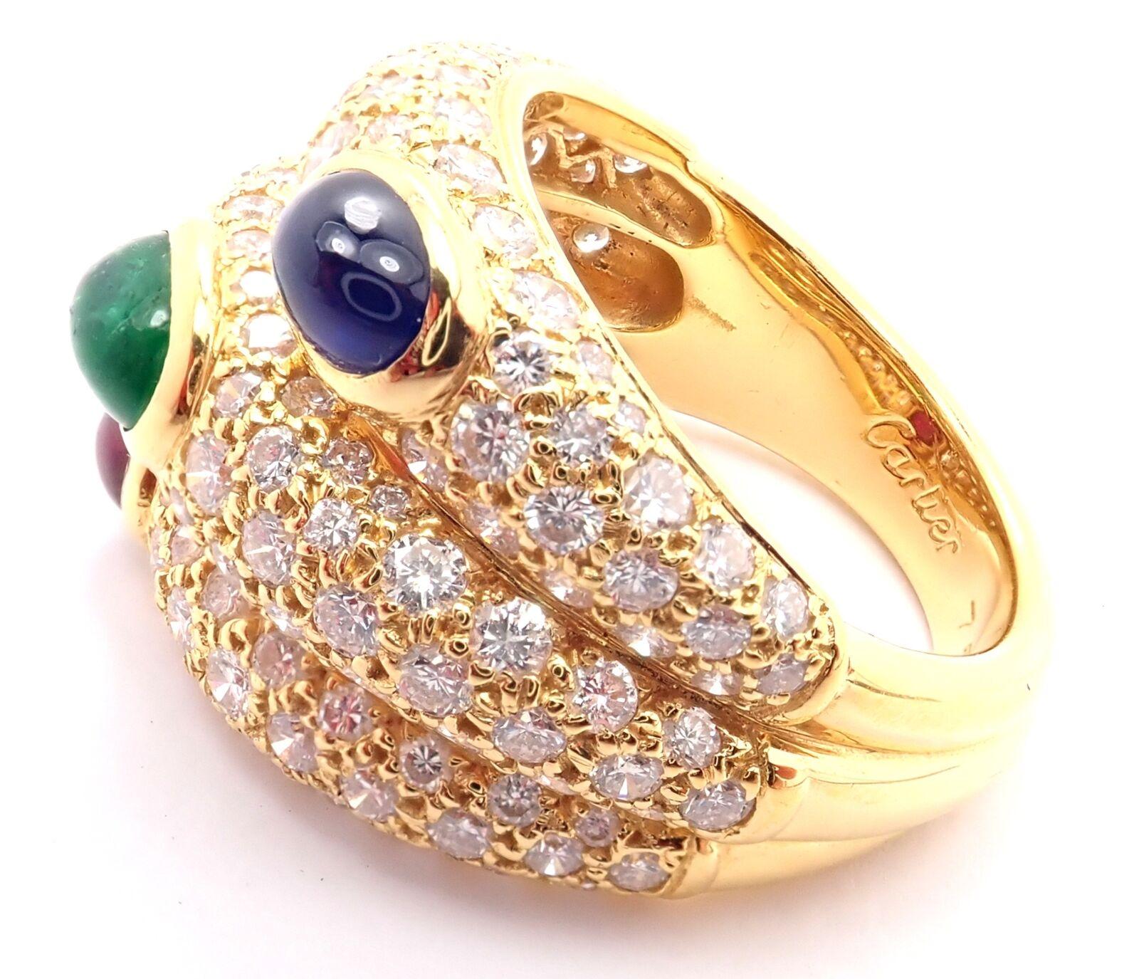 Cartier Diamond Emerald Ruby Sapphire Yellow Gold Band Ring For Sale at ...
