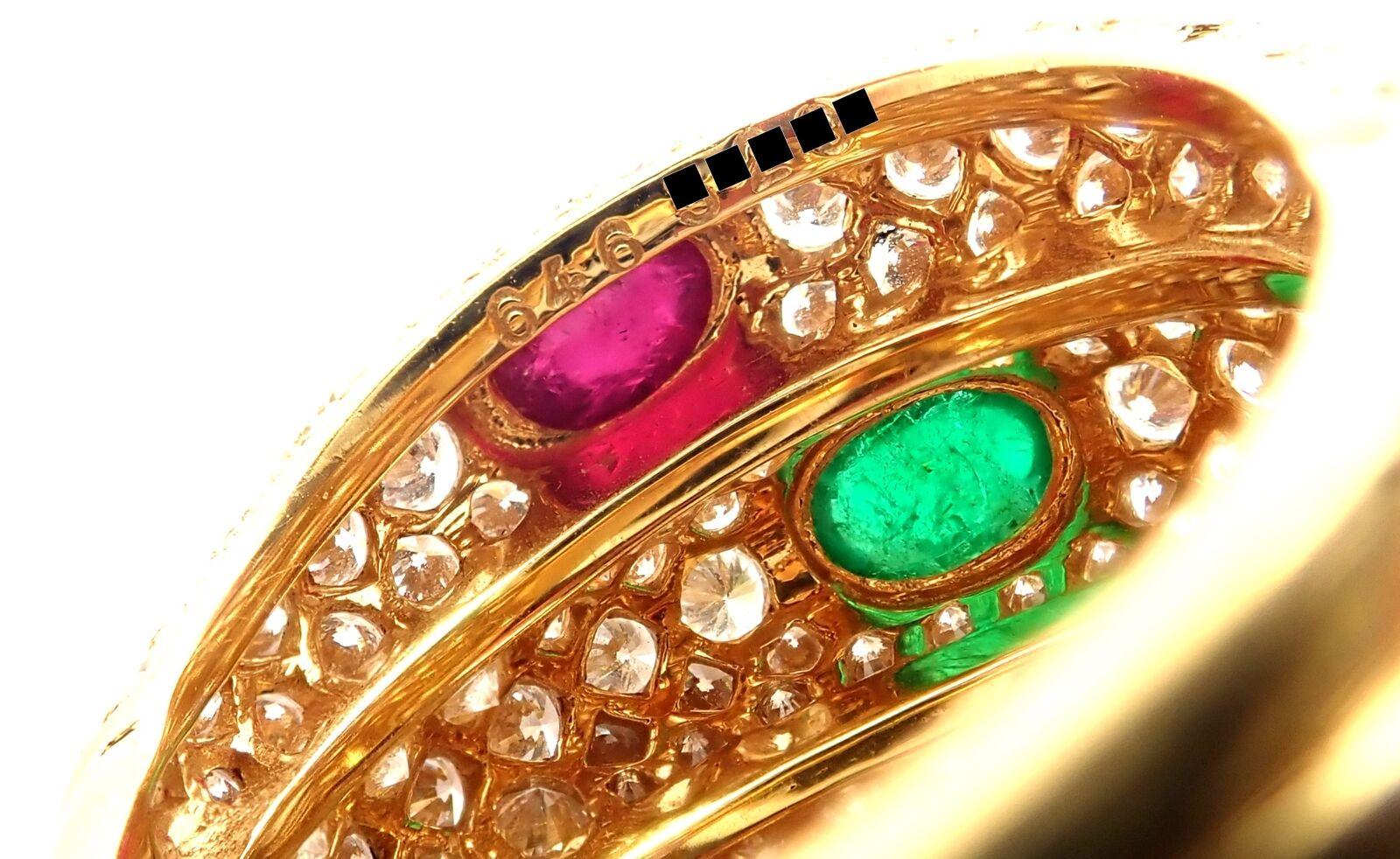 Brilliant Cut Cartier Diamond Emerald Ruby Sapphire Yellow Gold Band Ring