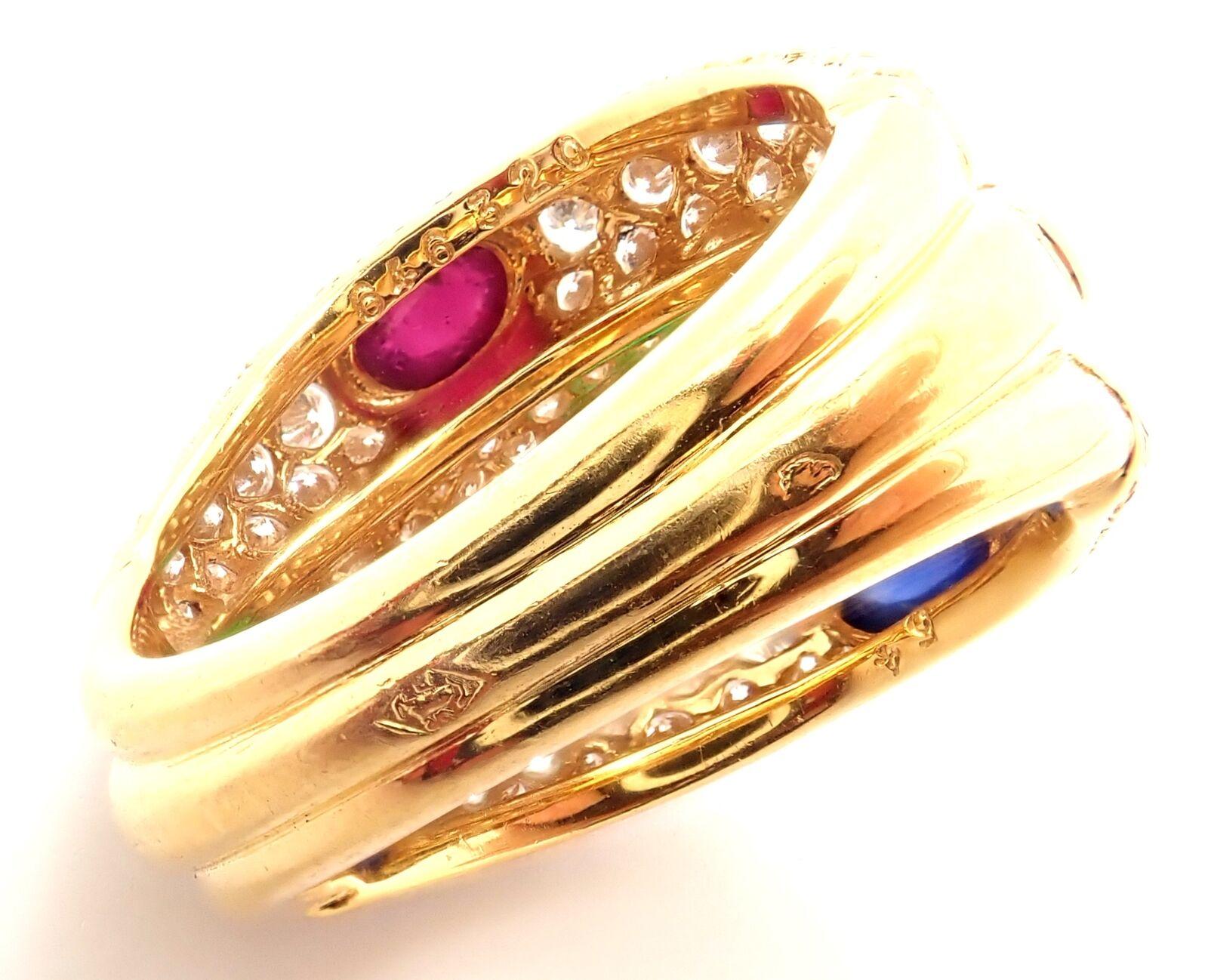 Cartier Diamond Emerald Ruby Sapphire Yellow Gold Band Ring In Excellent Condition In Holland, PA