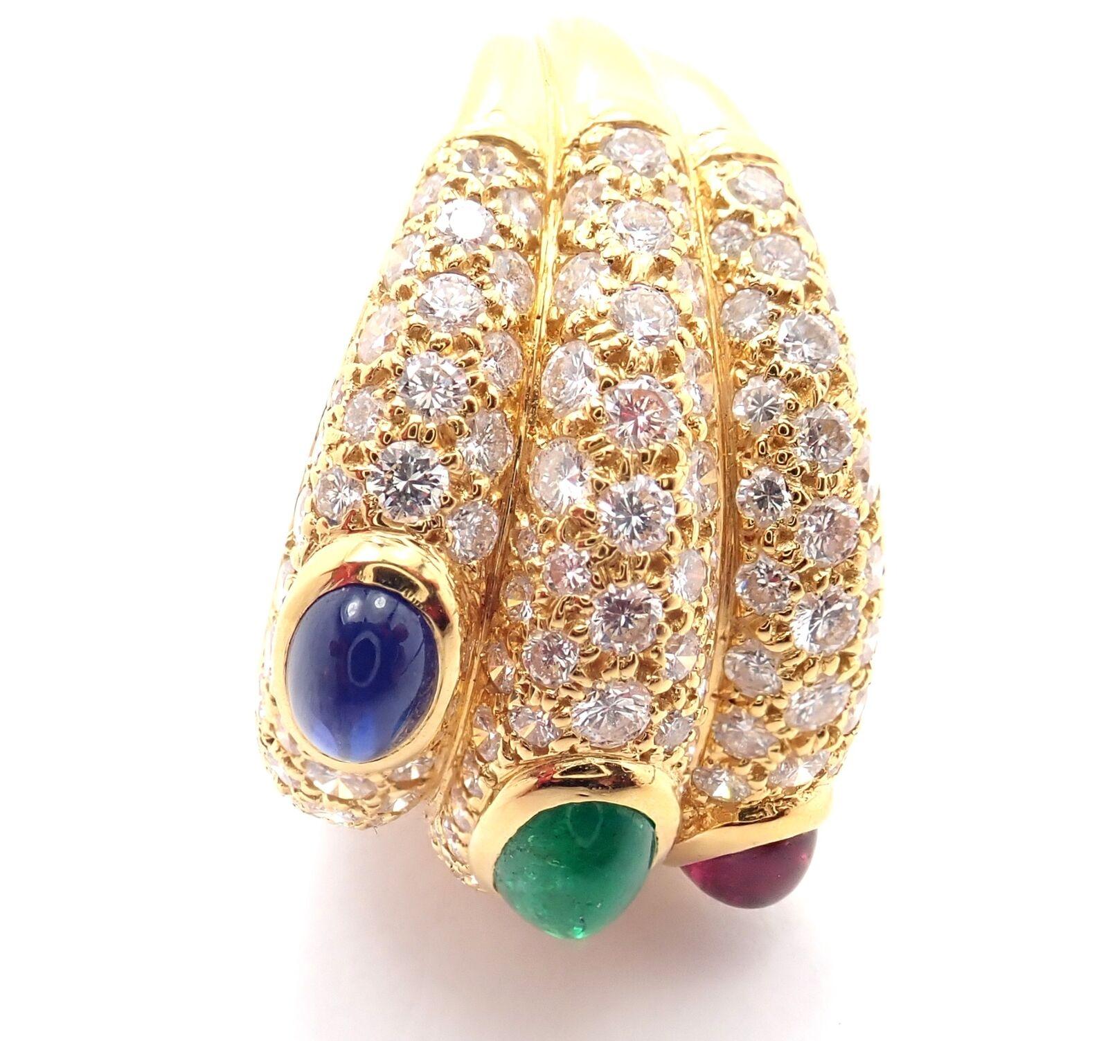 Women's or Men's Cartier Diamond Emerald Ruby Sapphire Yellow Gold Band Ring