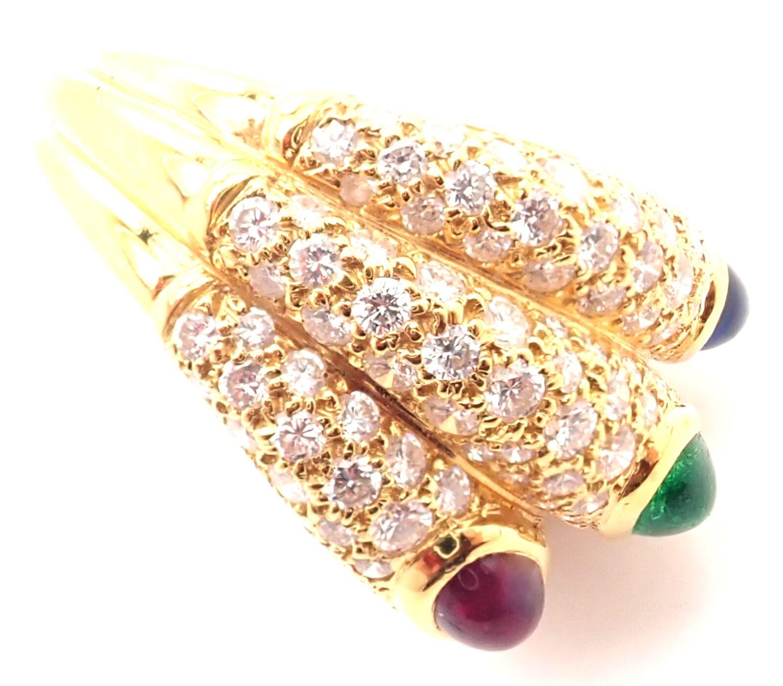 Cartier Diamond Emerald Ruby Sapphire Yellow Gold Band Ring 1