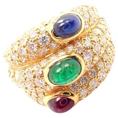 Cartier Diamond Emerald Ruby Sapphire Yellow Gold Band Ring
