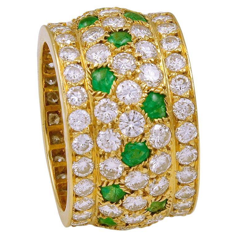 Cartier Diamond, Emerald Wedding Band For Sale