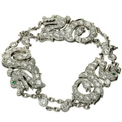 Cartier Diamond Emerald White Gold Dragon Bracelet