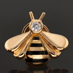 CARTIER Diamond Enamel 18k Yellow Gold Bee Pin Brooch