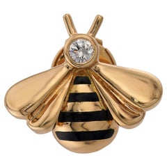 CARTIER Diamond Enamel 18k Yellow Gold Bee Pin Brooch