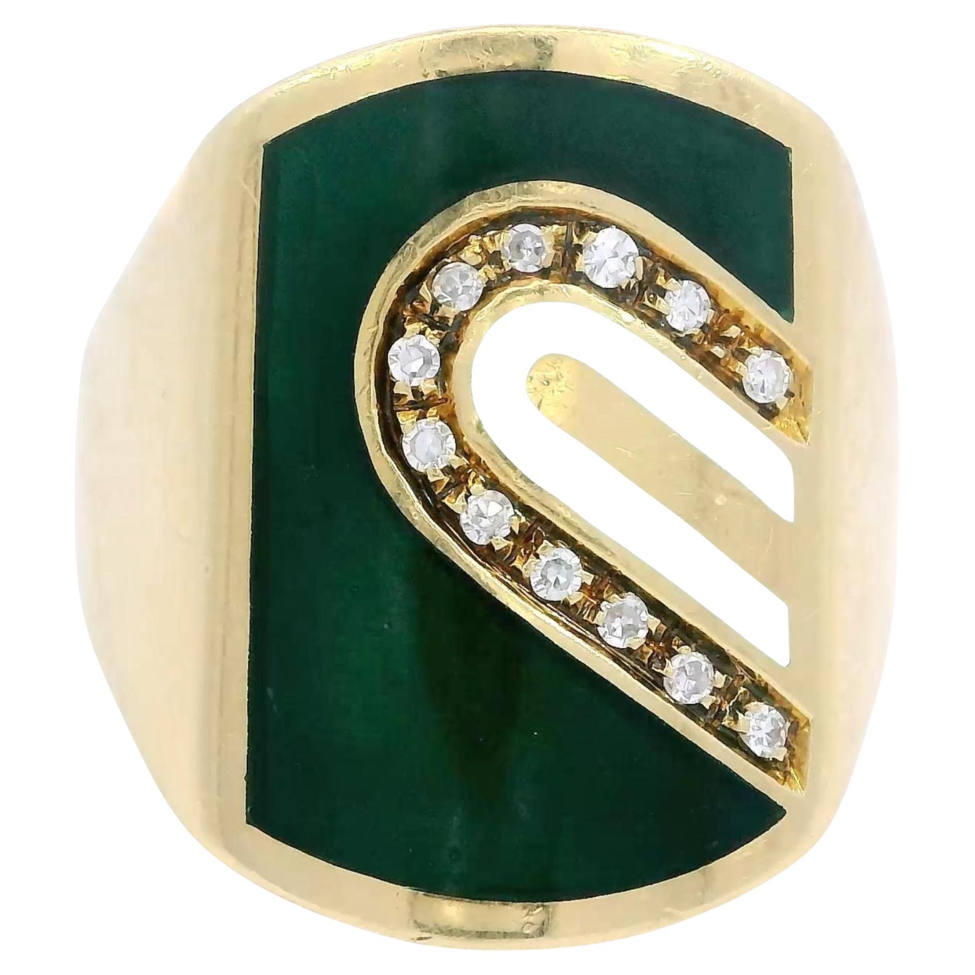 Cartier Diamond Enamel Ring 18K Yellow Gold Size 5.25 Cartier Italy im Angebot