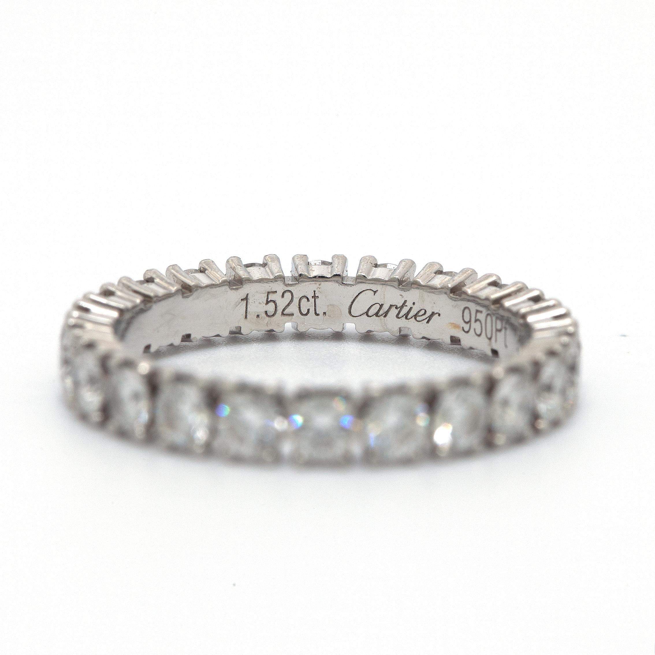 Round Cut Cartier Diamond Eternity Platinum Band Ring