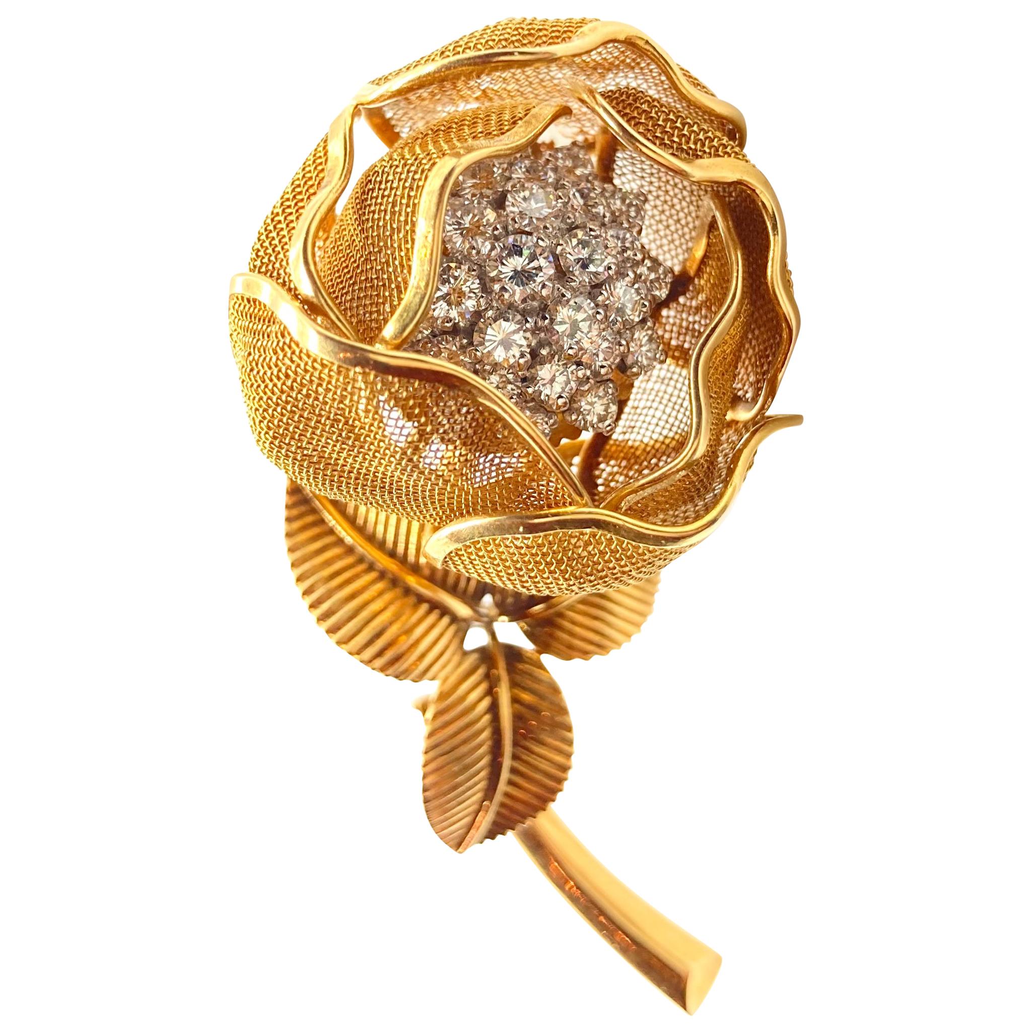 Cartier Diamond Flower Brooch with Adjustable Petals