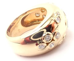 Cartier Diamond Flower Design Thick Yellow Gold Band Ring