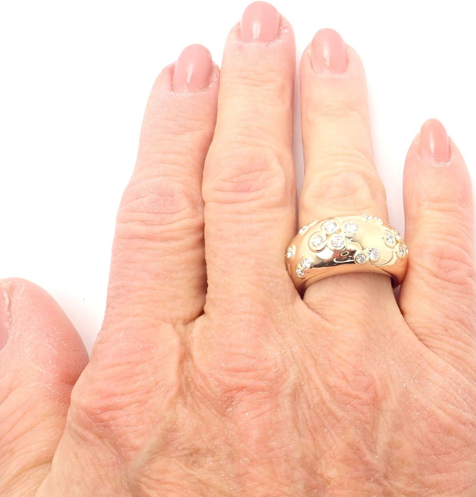 Cartier Diamond Flower Design Thick Yellow Gold Band Ring In Excellent Condition In Holland, PA