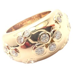 Cartier Diamond Flower Design Thick Yellow Gold Band Ring