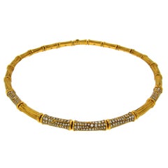 Retro Cartier Diamond Gold Bamboo Necklace