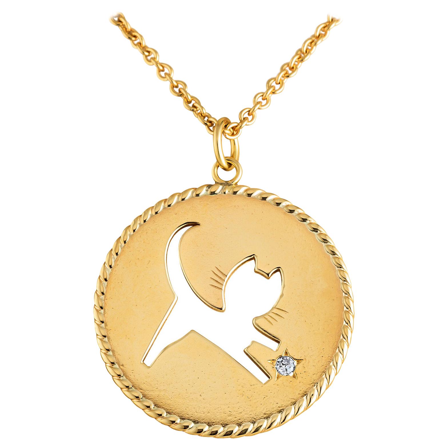 Cartier Diamond Gold Cat Pendant Charm Necklace