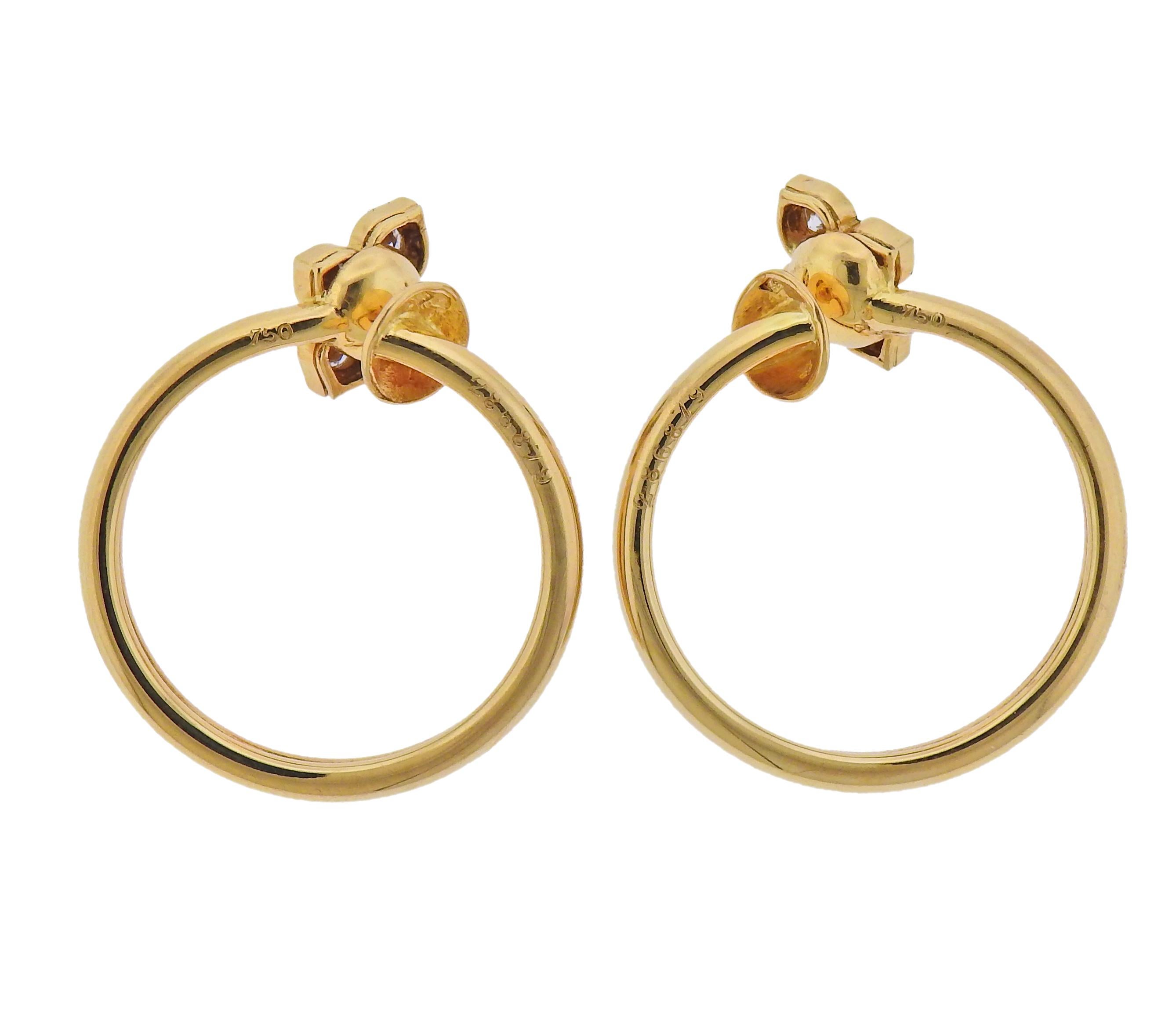 Cartier Diamond Gold Circle Earrings In Excellent Condition In Lambertville, NJ