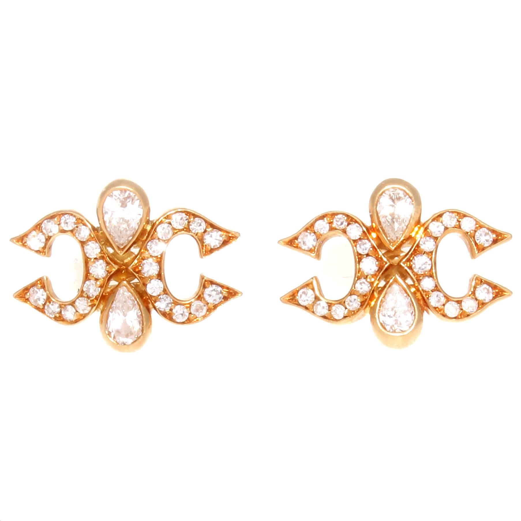 Cartier Diamond Gold Double C Earrings
