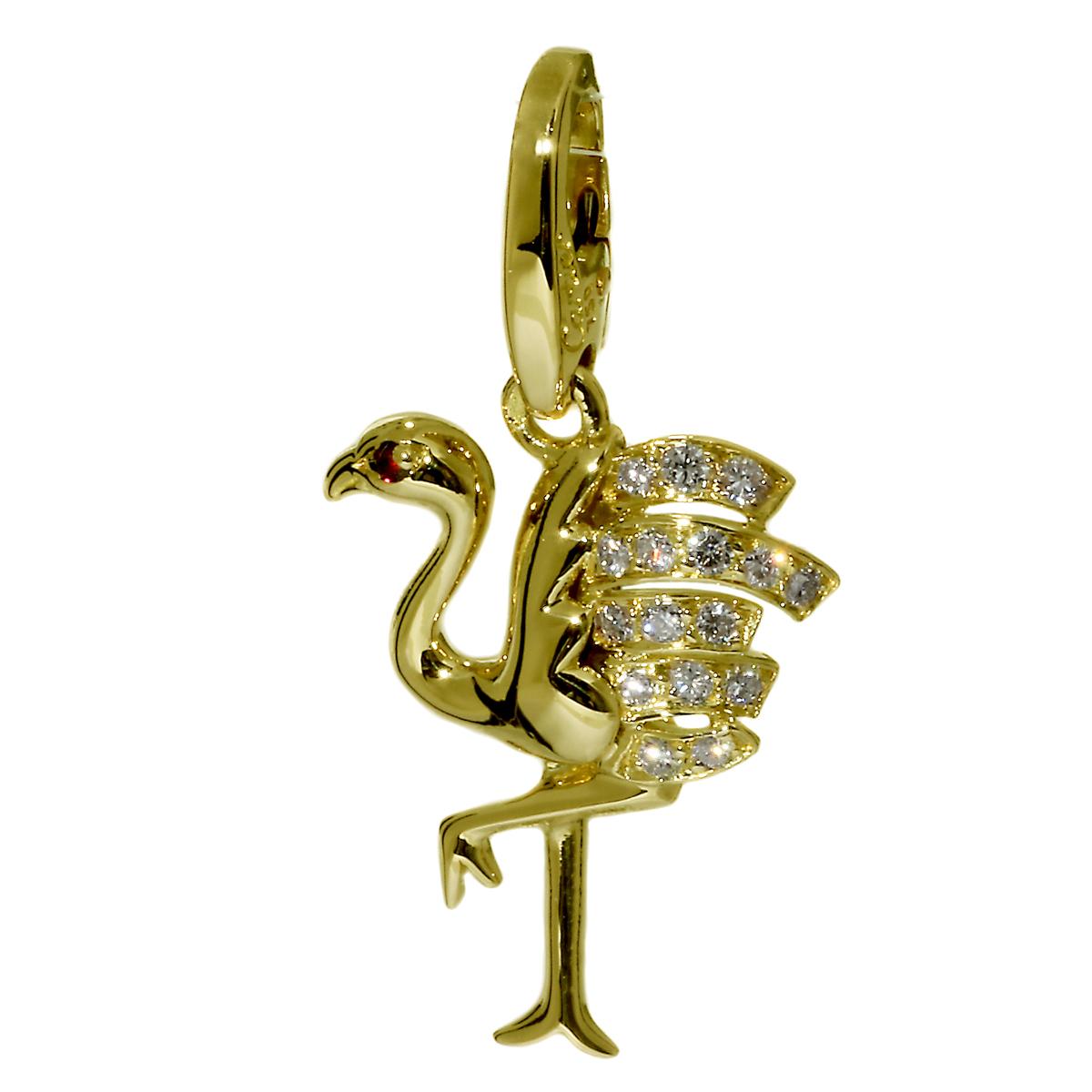 Round Cut Cartier Diamond Gold Flamingo Pendant Charm