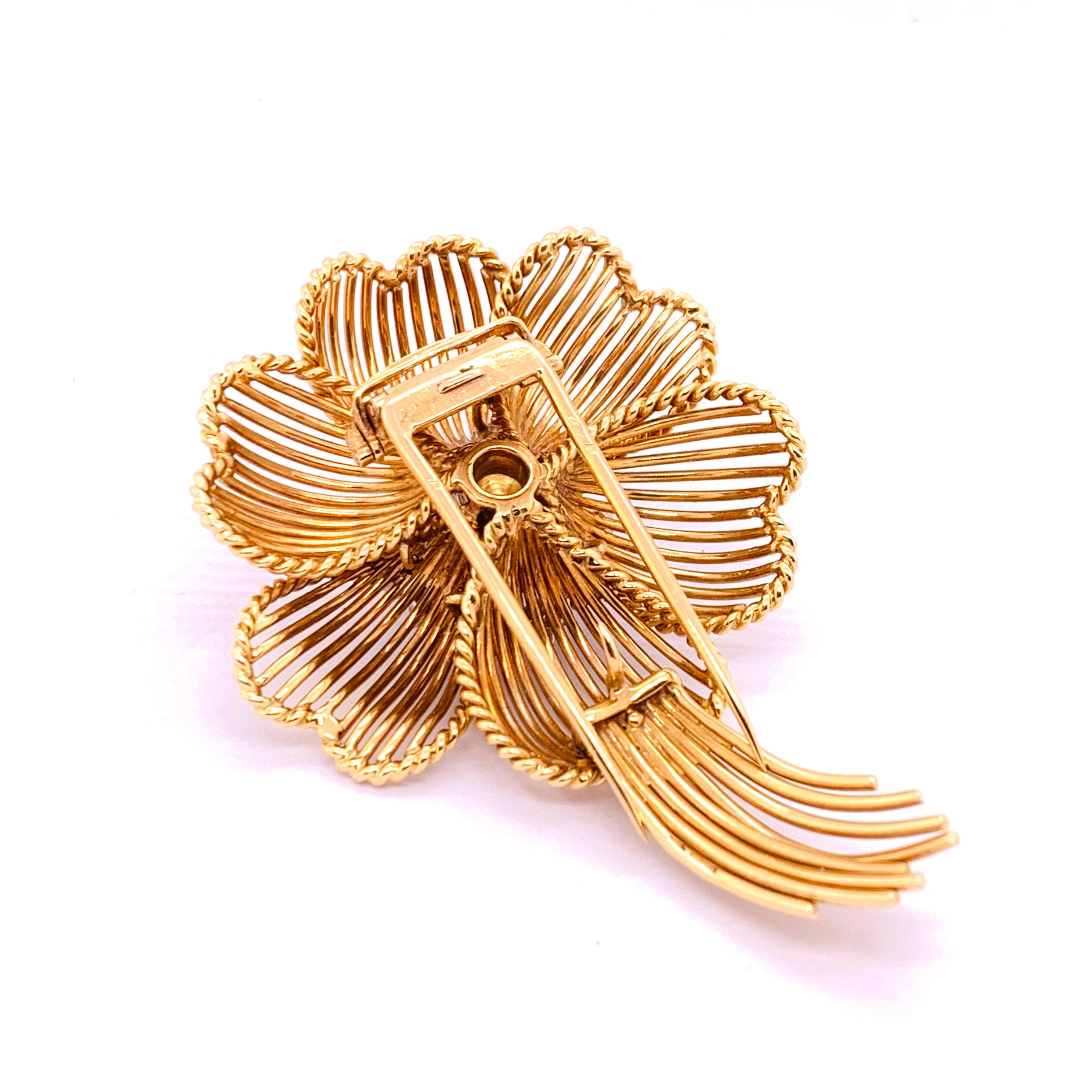 Cartier Diamond Gold Flower Brooch, circa 1960 In Good Condition In London, GB