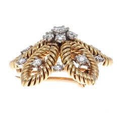 1950s Cartier Paris Diamond Gold Flower Brooch