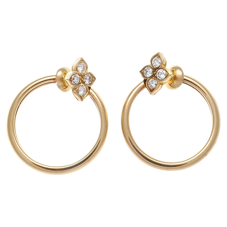 Cartier Diamond Gold Flower Hoop Earrings at 1stdibs