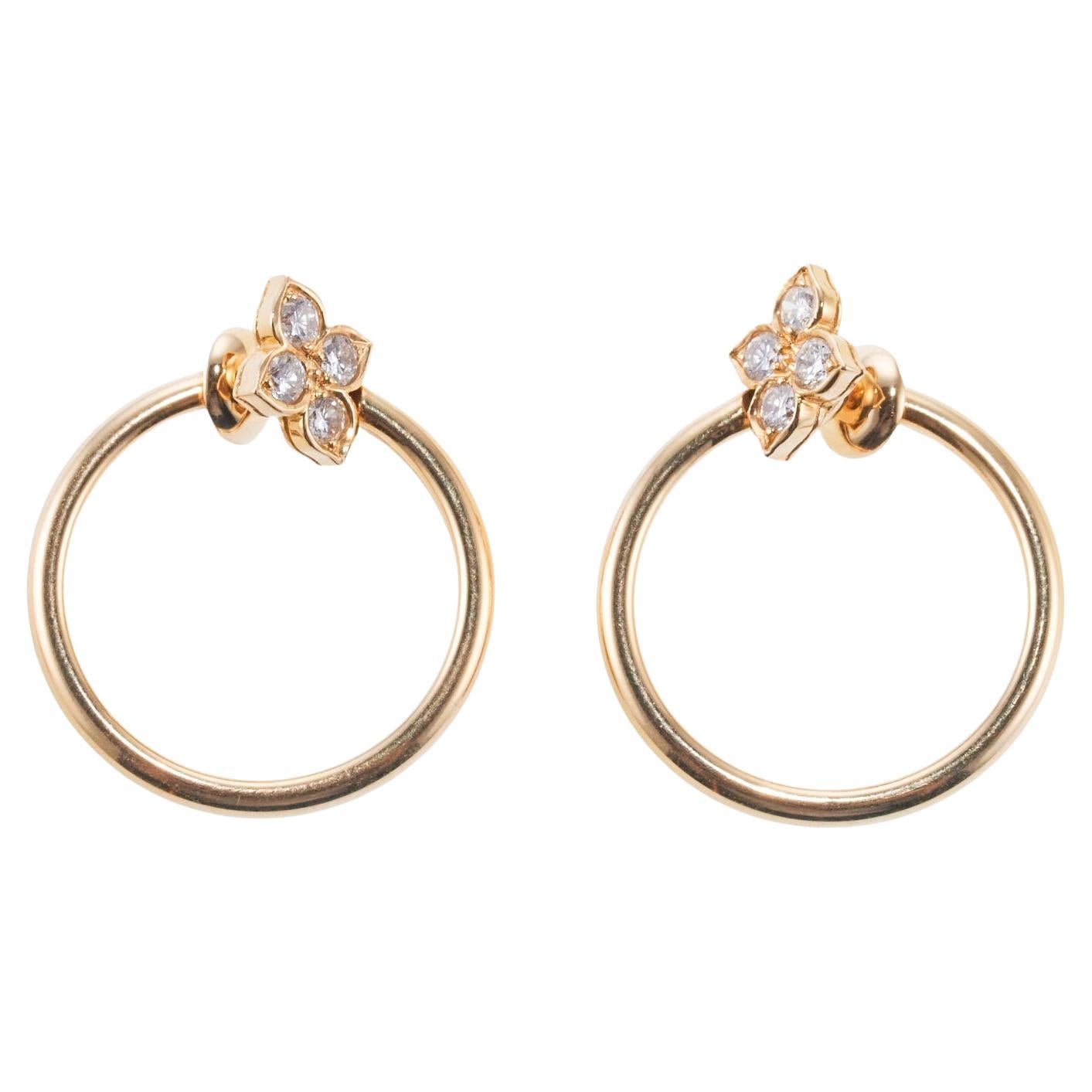 Cartier Diamond Gold Hoop Earrings For Sale