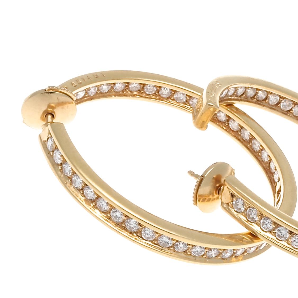 Modern Cartier Diamond Gold Inside Out Hoop Earrings