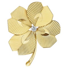 Cartier Diamond Gold Mid-Century Four Leaf Clover Brooch