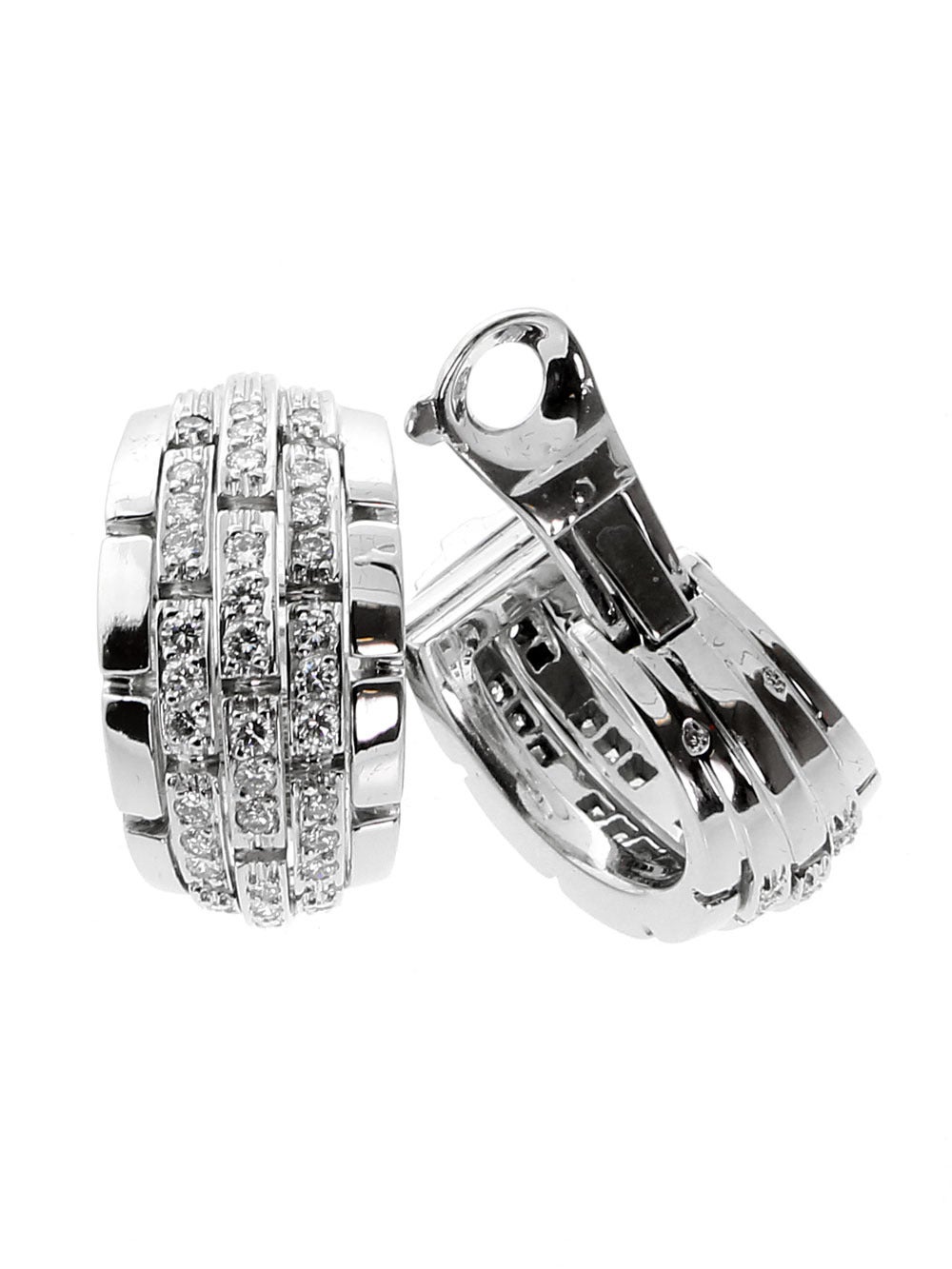 An iconic pair of Cartier Panthere earrings set with the finest Cartier round brilliant cut diamonds in 18k white gold.

Dimensions: 13mm wide (.51 Inches) by 22.5mm in length (.88 Inches)

Inventory ID: 0000080