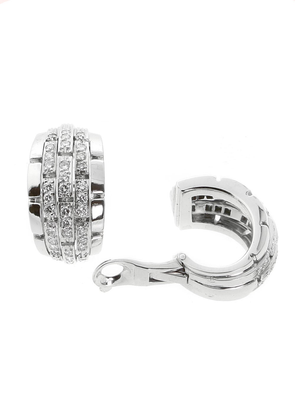 Round Cut Cartier Panthere Diamond White Gold Earrings For Sale