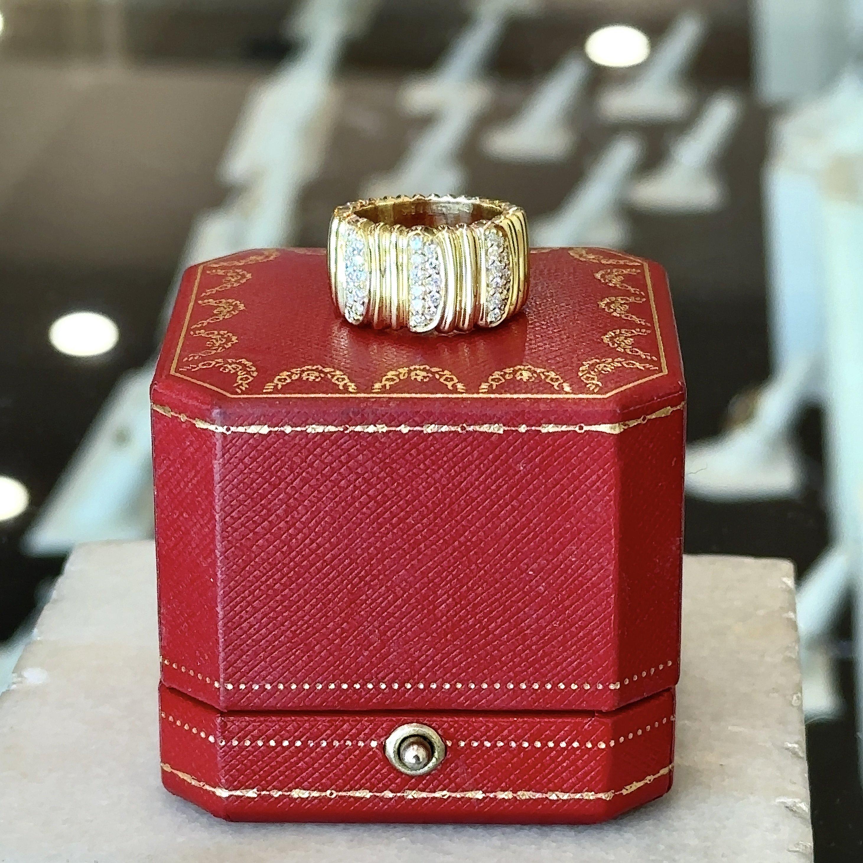 Cartier Diamond Wide 18KT Yellow Gold Ring With Box 11